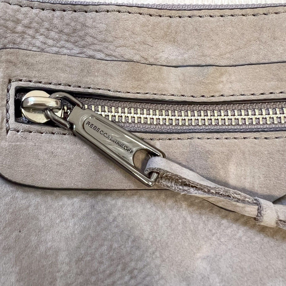 Rebecca Minkoff Avery Gray Tan Leather Suede Zip Crossbody Shoulder Bag Clutch - Picture 3 of 12
